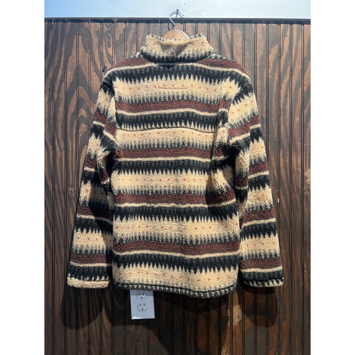 Old Clothes Mens Southwestern Sherpa Fleece Quarter Zip Pullover Brown Cream XL