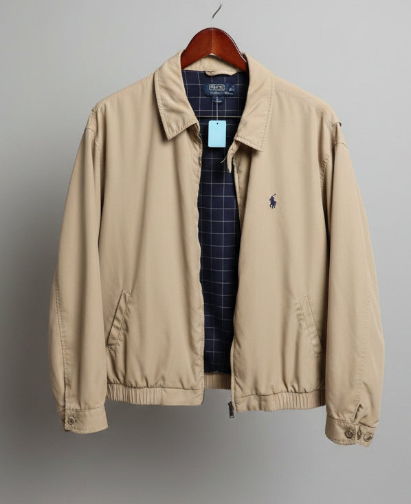 Polo Ralph Lauren Harrington Jacket Tan Khaki Plaid Lined Full Zip Pony Logo L