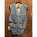 Vintage C'est Moi Denim Utility Vest Blue Longline Buckle Pocket Workwear XL