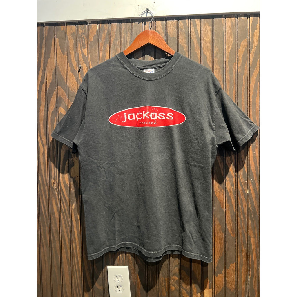 Vintage Jackass Chicago MTV Graphic T-Shirt Black Size L Hanes Heavyweight