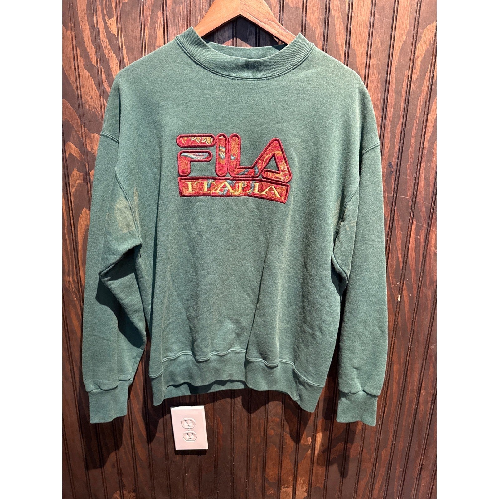 Vintage Fila Italia Embroidered Logo Sweatshirt Green 90s Sportswear Mens XL