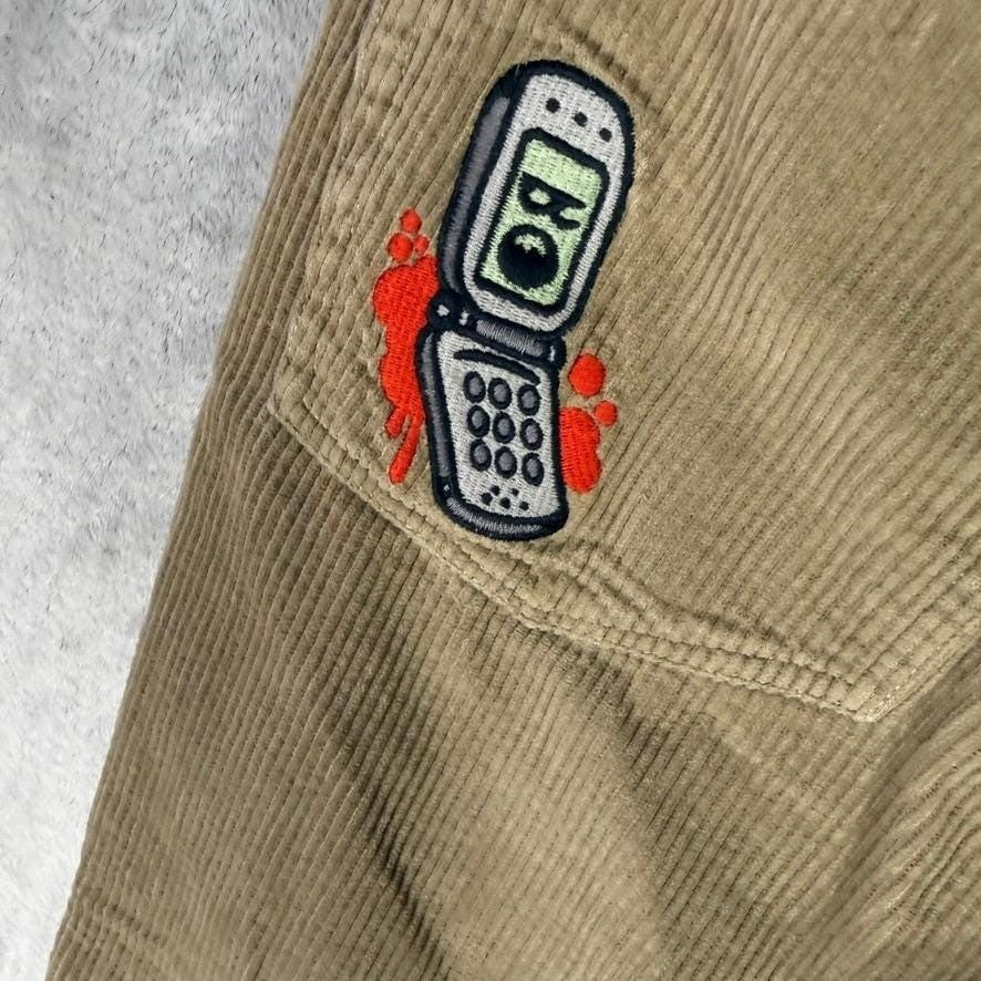 GMPR JRS Corduroy Pants Tan Straight Leg Embroidered Logo Size 32