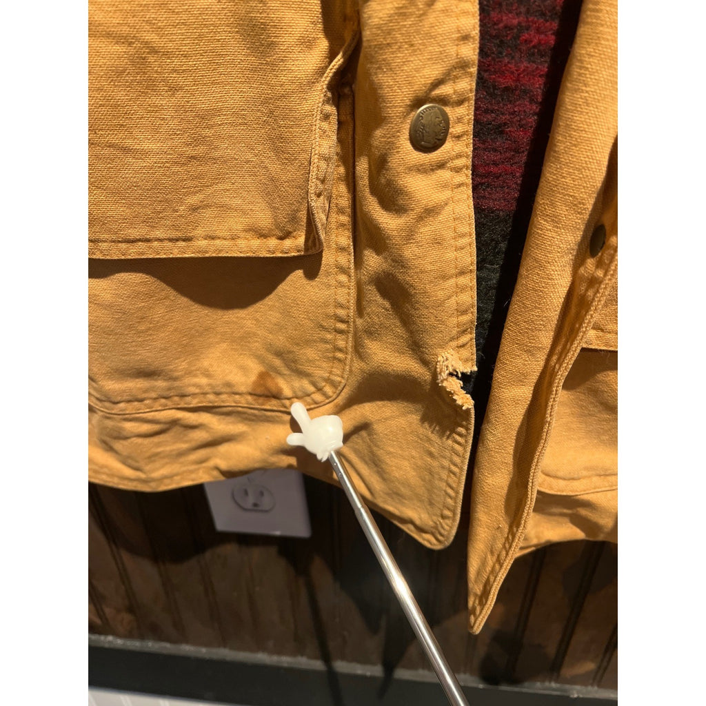 Vintage Woolrich Barn Coat Canvas Field Jacket Leather Collar Yellow 22x33