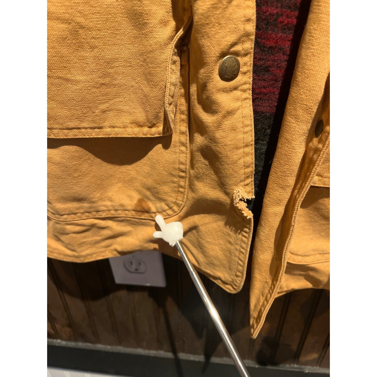 Vintage Woolrich Barn Coat Canvas Field Jacket Leather Collar Yellow 22x33