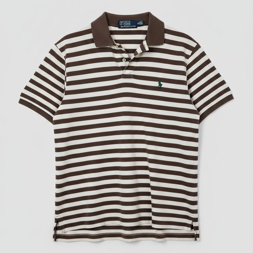 Polo Ralph Lauren Mens XL Brown White Striped Short Sleeve Polo Shirt NWT
