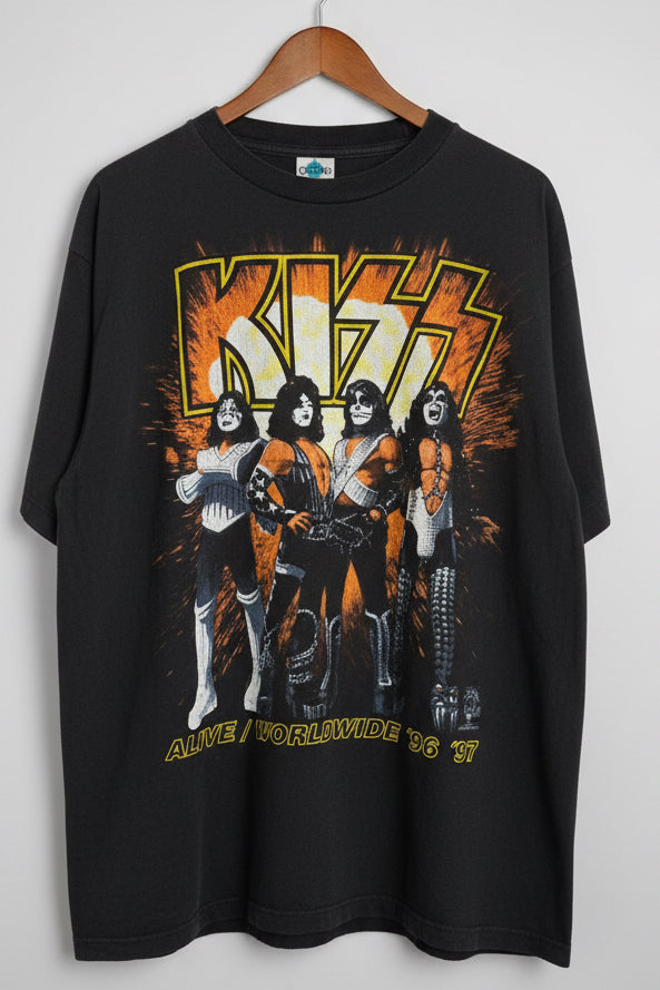 Vintage KISS Alive Worldwide 96 97 Tour TShirt Black Mens XL Champ Single Stitch