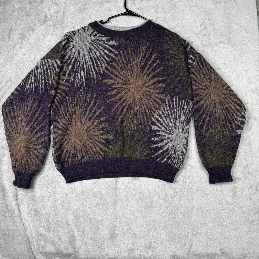 CAMBIO ITALIA Abstract Starburst Pattern Knit Sweater Pullover Purple Brown Gray