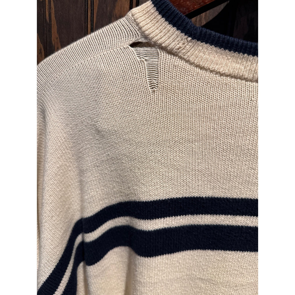 Vintage Burberry Sport Mens Nautical Sailboat Striped Knit Sweater Cream Navy