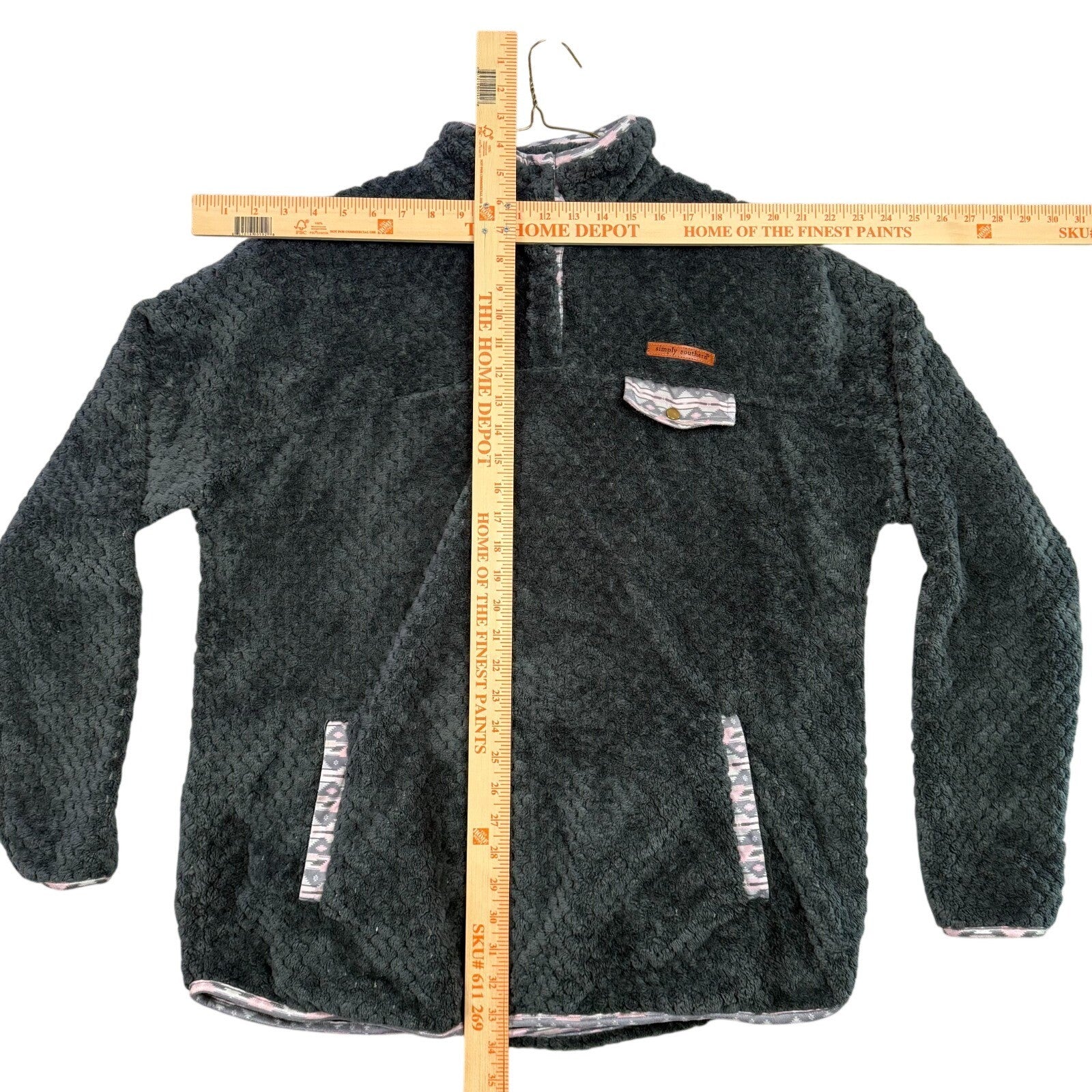 Simply Southern Fuzzy Sherpa Quarter Snap Pullover Women's XXL Gray Aztec Trim
