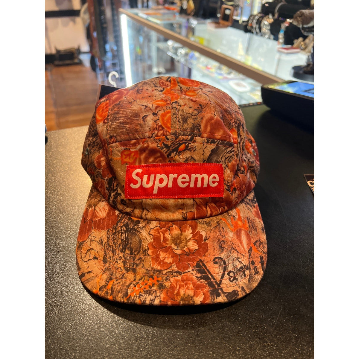 Supreme Floral Nature Print 5-Panel Camp Cap Red Box Logo Hat Orange Brown