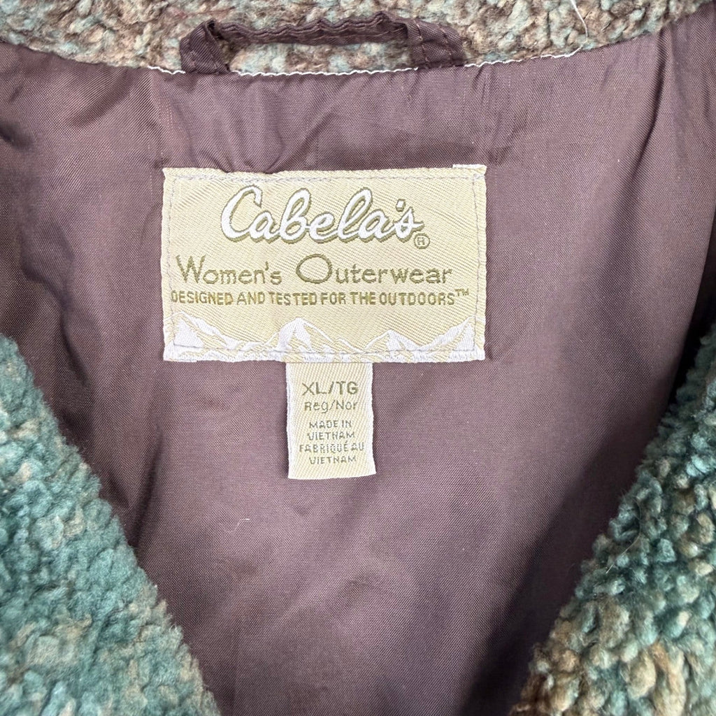 Cabalas Womens Fleece Jacket Southwest Aztec Print Full Zip Brown XL TG