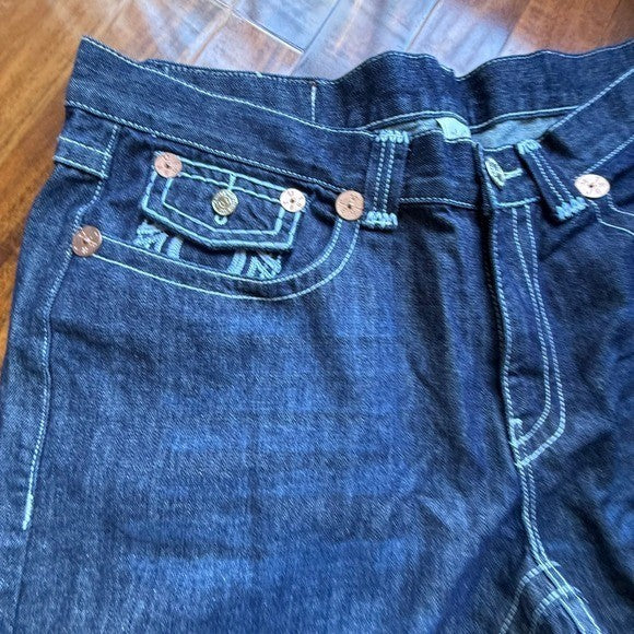 True Religion Joey Super T Indigo Blue Contrast Stitch Flare Jeans Mens 42x34