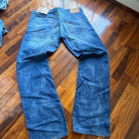 True Religion Bobby Mens 36 Straight Leg Jeans Blue Medium Wash Made in USA NEW