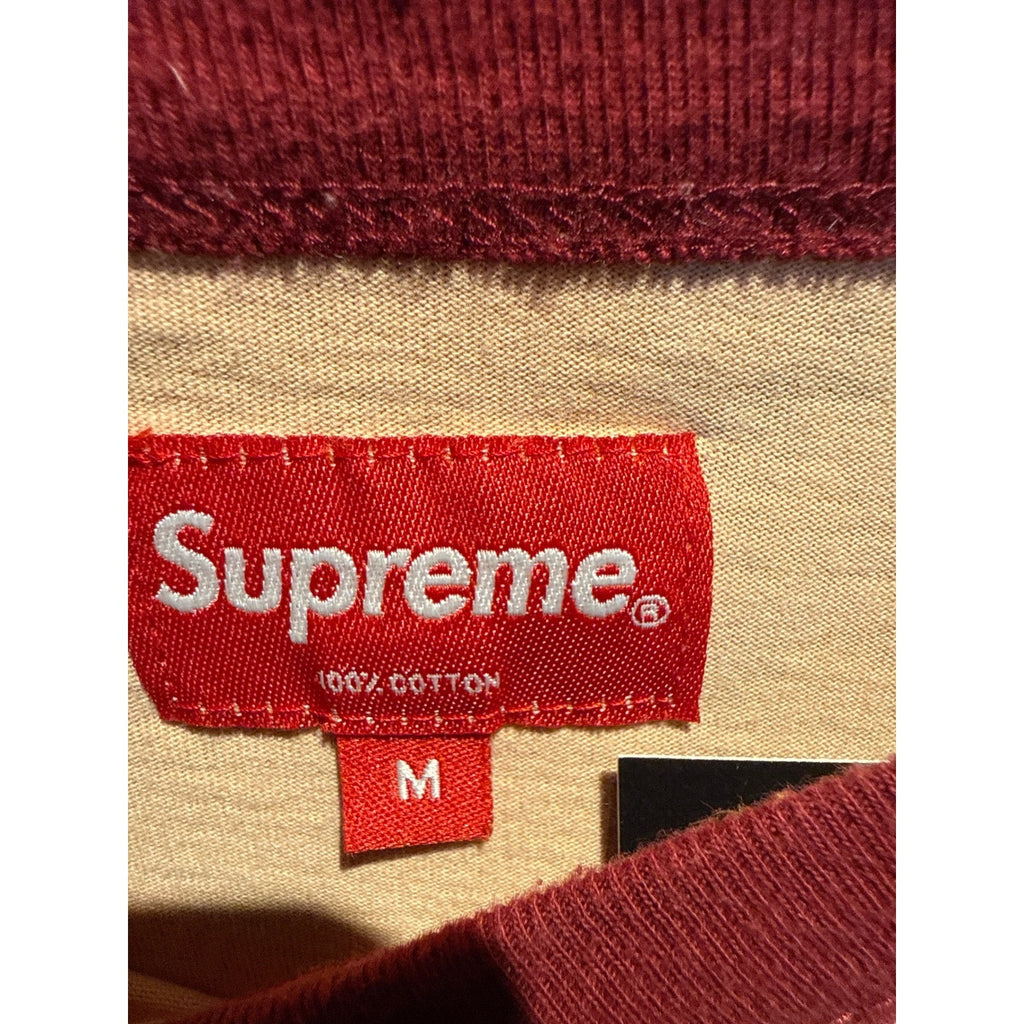 Supreme All Over Print Ringer T-Shirt Peach Burgundy Logo Crewneck Mens Large