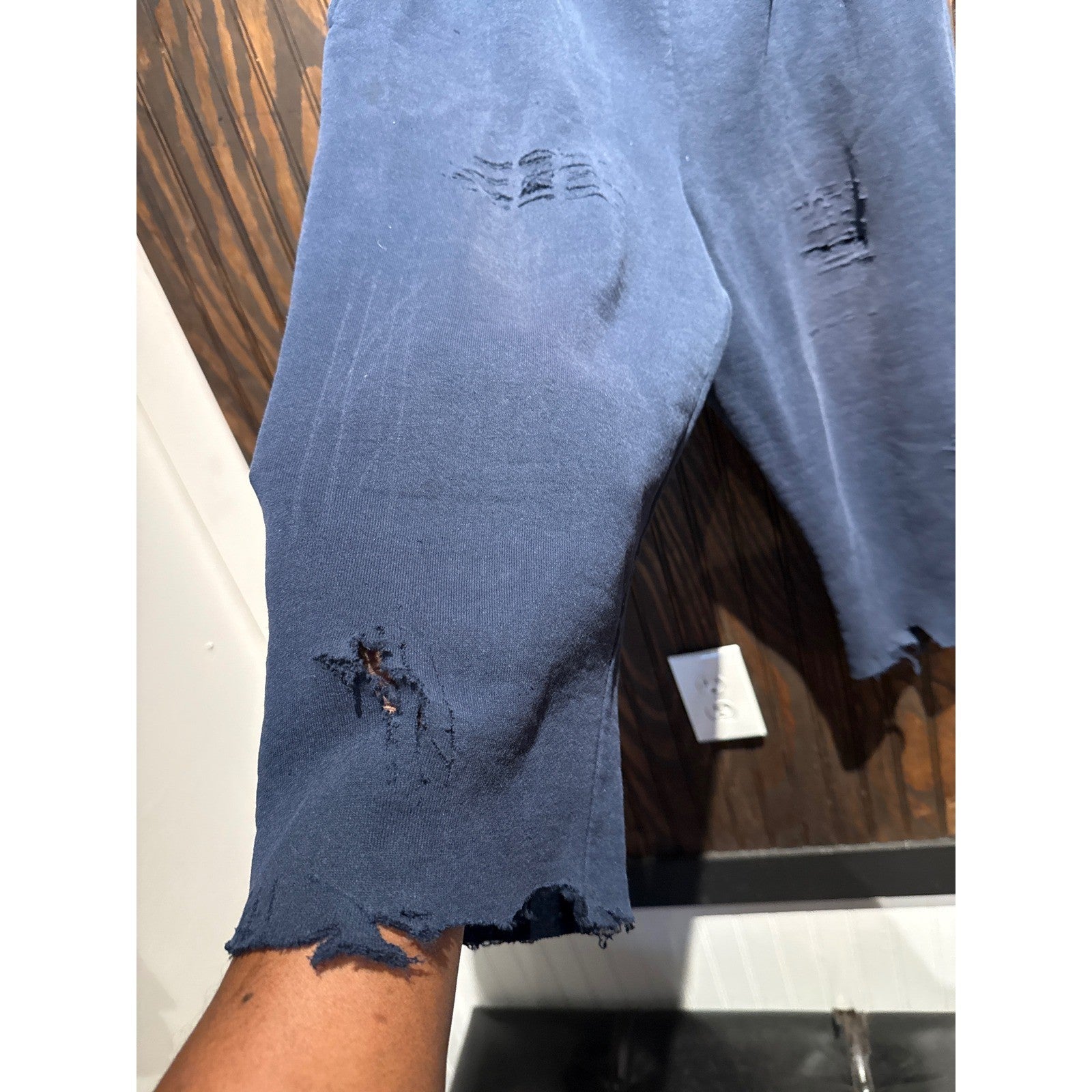 Vintage Distressed Navy Blue Sweatpants Raw Hem Cropped Joggers Mens Small 14x19