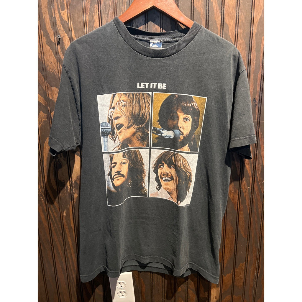 The Beatles Let It Be Graphic Tee Faded Black Music Band T-Shirt Mens XL