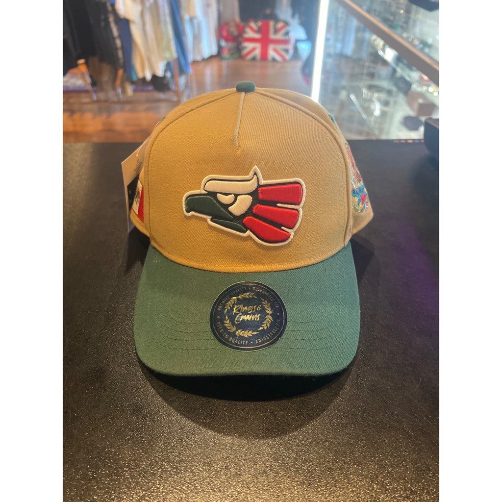 Kings & Crowns Mexico Eagle Snapback Hat Tan Green Adjustable Cap New with Tags