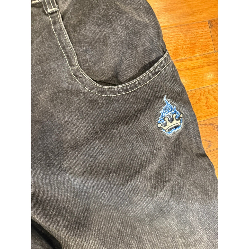 JNCO Jeans Mens 36x32 Faded Black Crown Wide Leg Baggy 90s Skate Denim Pants