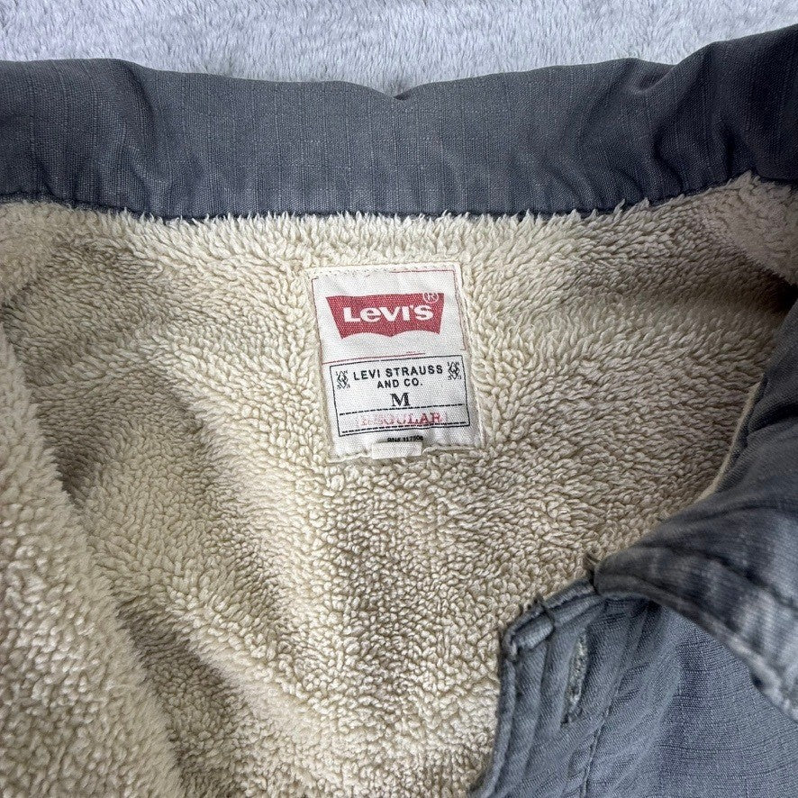 Levis Mens Gray Sherpa Lined Canvas Shirt Jacket Regular Fit Medium Workwear