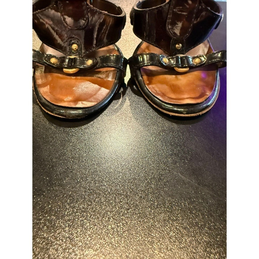 Giuseppe Zanotti Brown Tortoise Patent Leather Buckle Strappy Stiletto Heels