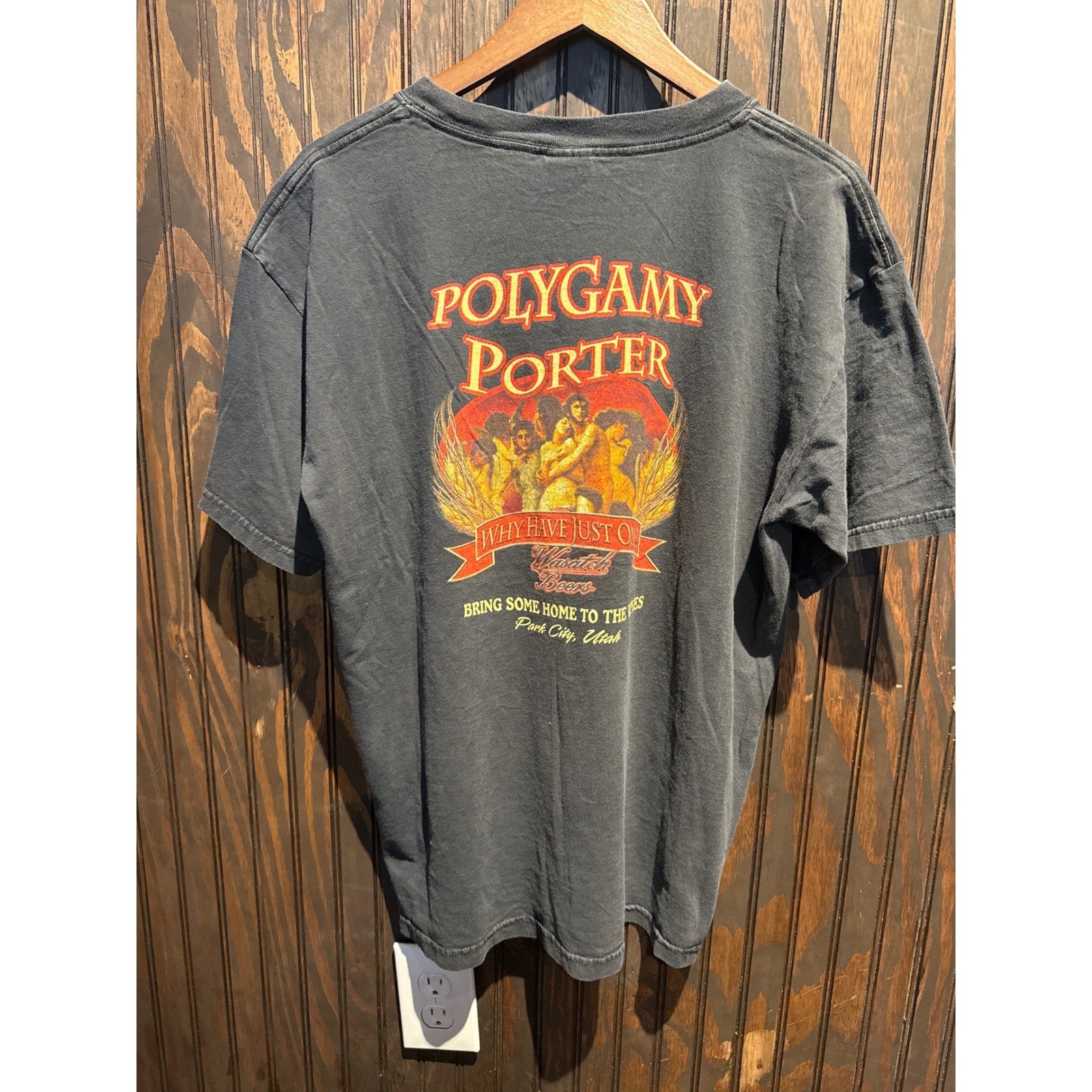 Wasatch Brew Pub Park City Utah T-Shirt Faded Black Graphic Tee Mens XL