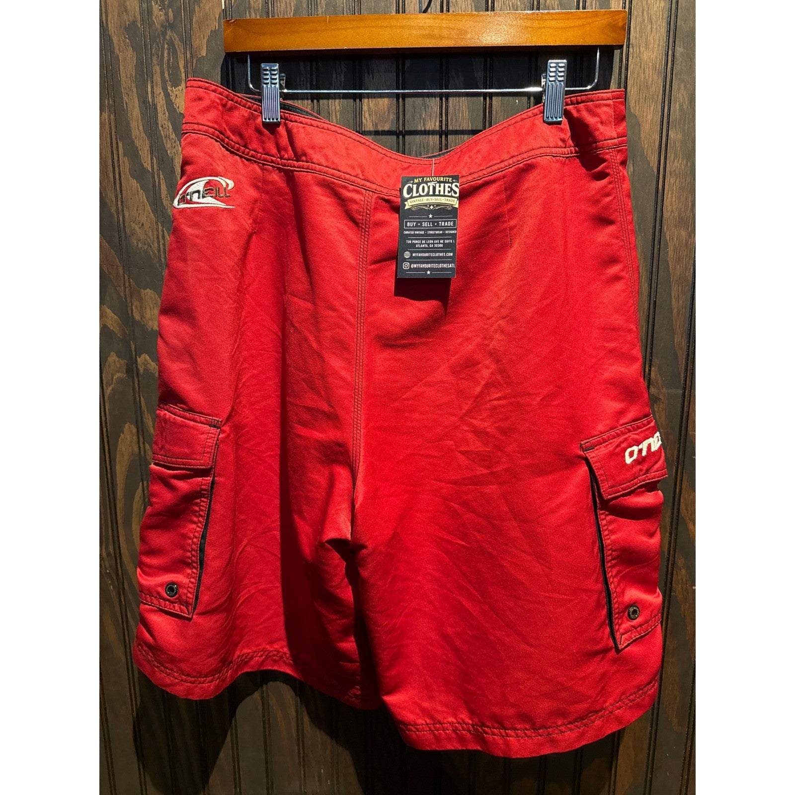 O'Neill Mens Cargo Board Shorts Red Swim Trunks Lace Up Size 32 16x9