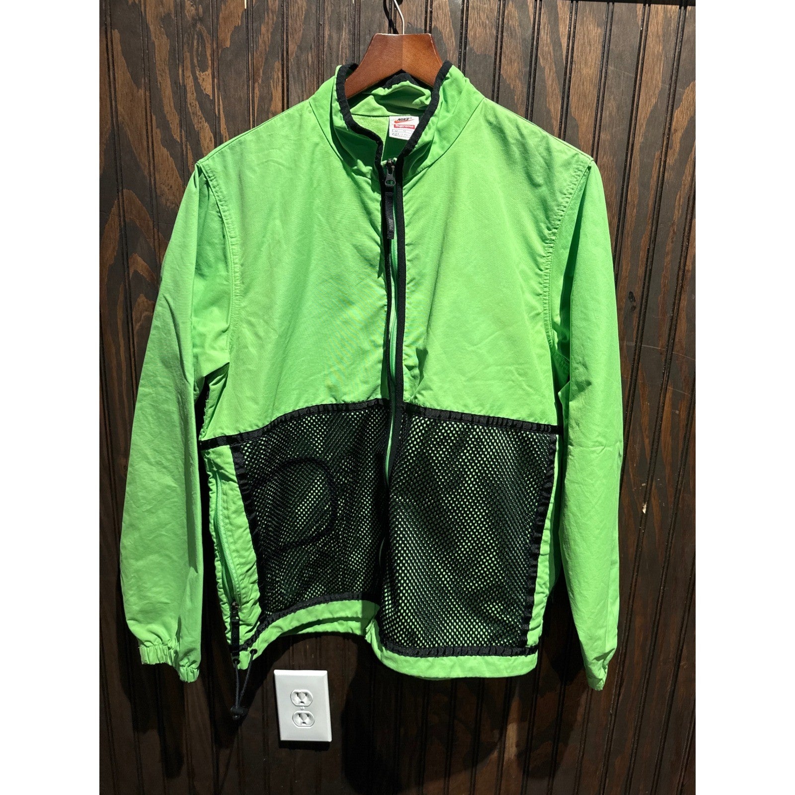 Supreme Nike Cotton Twill Shirt Jacket Lime Green Mesh Pockets Mens Large