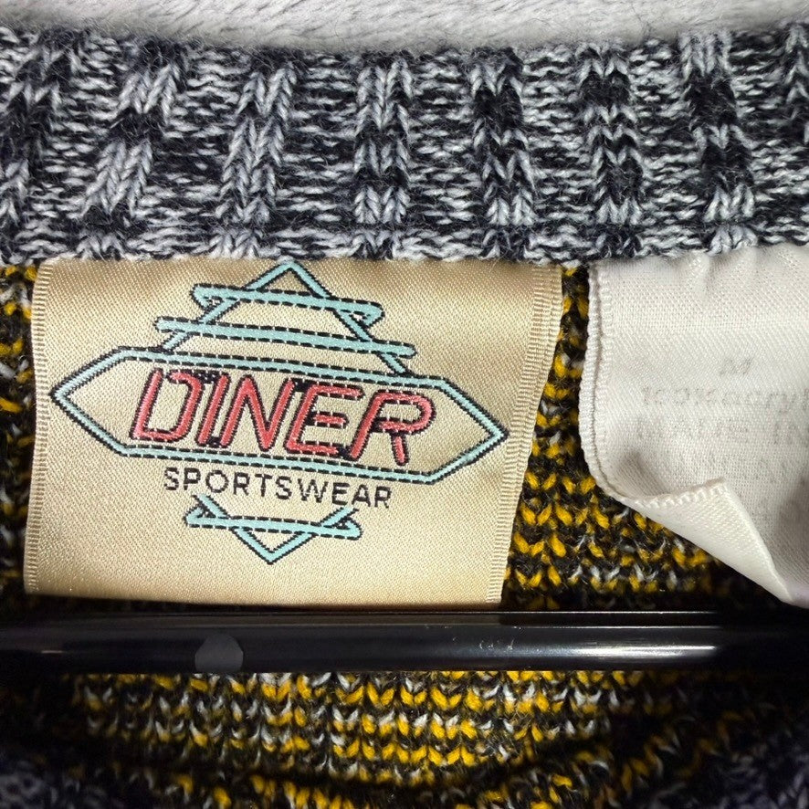 Diner Sportswear Mens Geometric Pattern Knit Sweater Gray Yellow Black Size M