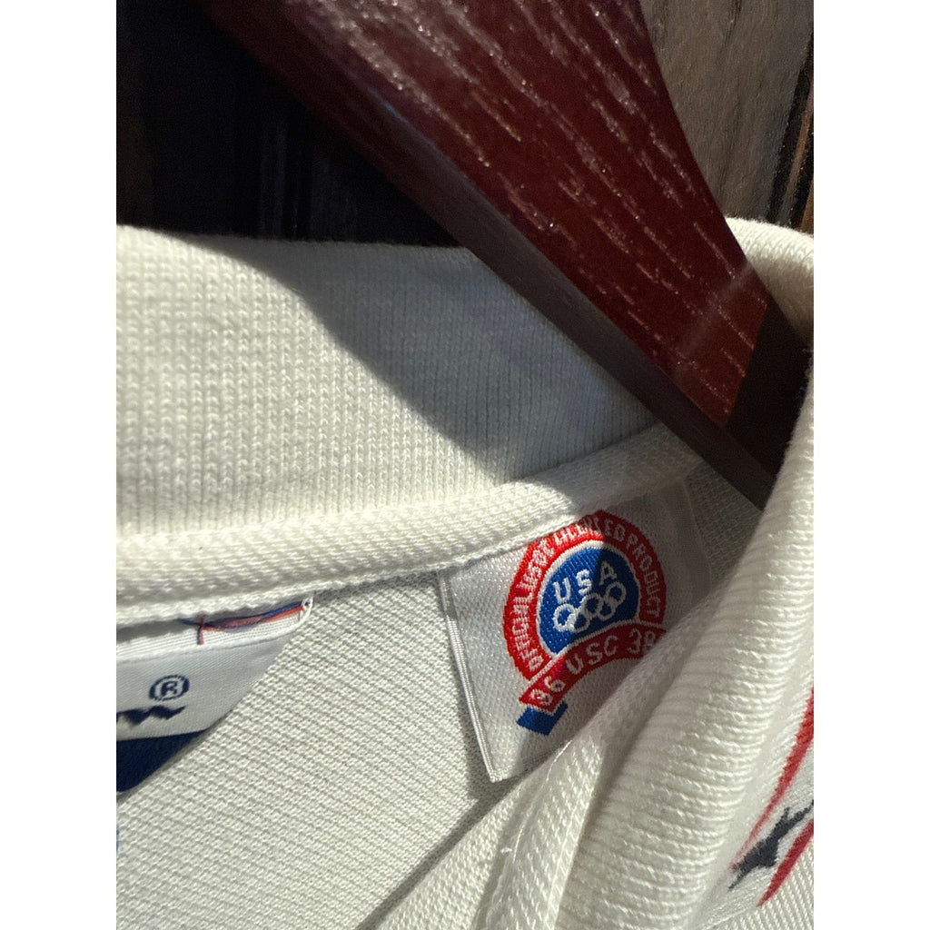 Vintage 1996 Atlanta Olympics USA Champion Polo Shirt White Mens Large 26x32