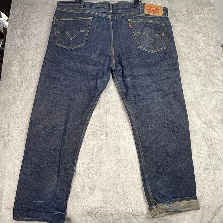Levi Strauss 501 Jeans Mens 44x32 Dark Wash Straight Leg Button Fly Denim