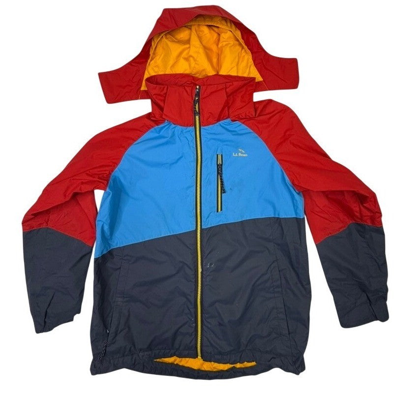 LL Bean Colorblock Hooded Jacket Youth L14 16 Red Blue Gray Zip Up Outerwear
