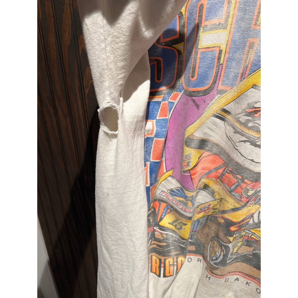 Vintage Donny Schatz Sprint Car Racing T-Shirt White North Dakota Single Stitch