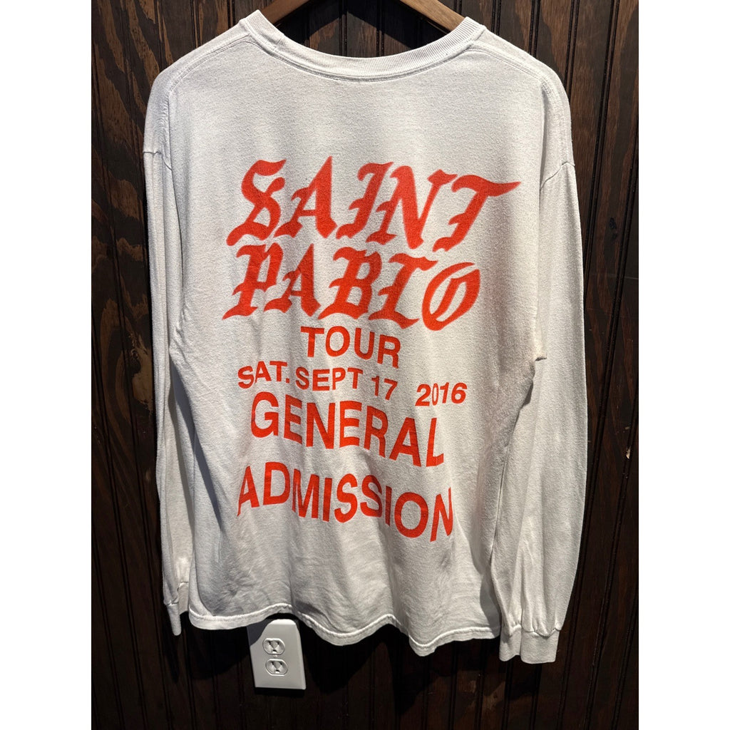 Kanye West Saint Pablo Tour Long Sleeve Shirt White Red Graphic Tee 2016 Mens XL