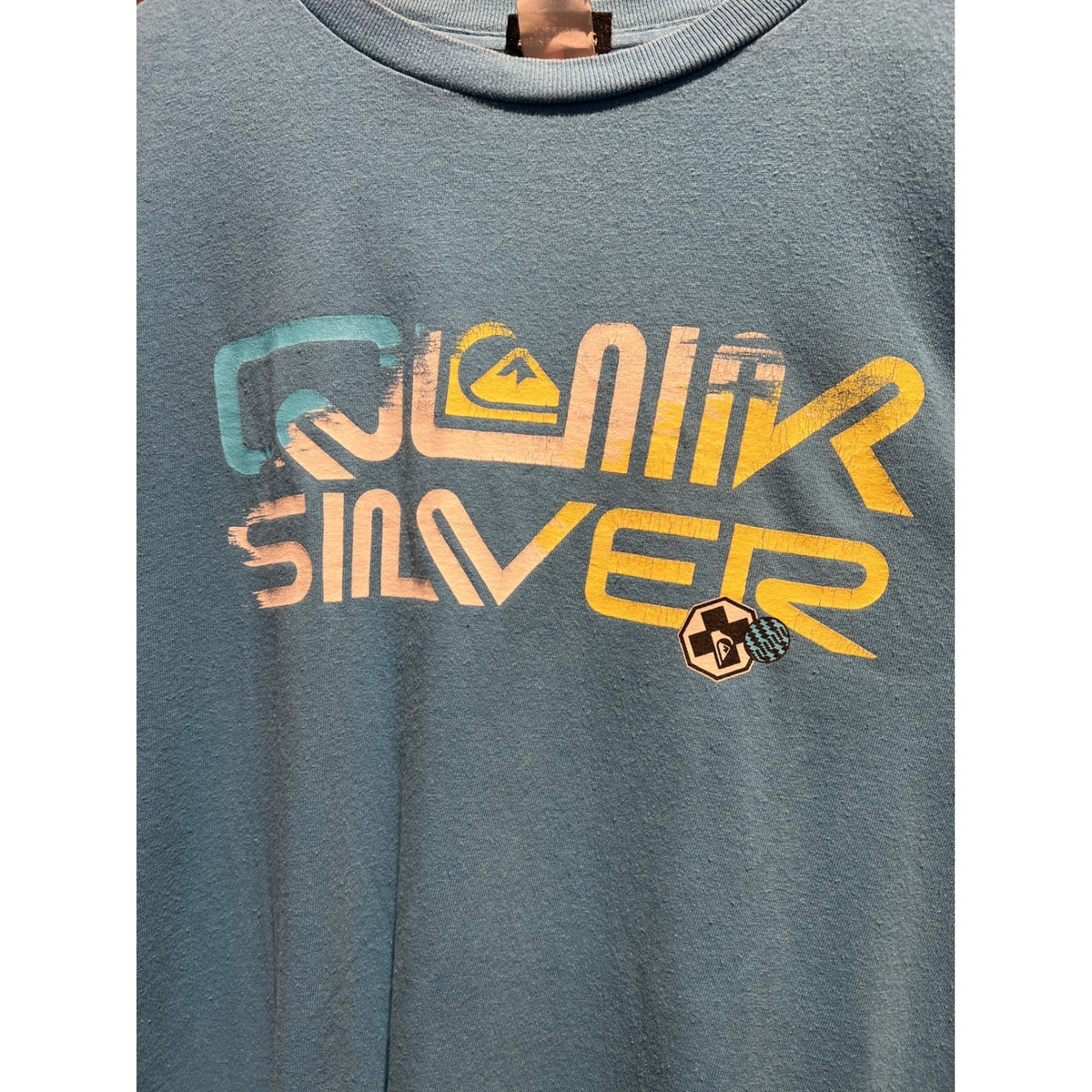Quiksilver Mens Light Blue Heather Graphic Logo Short Sleeve T-Shirt Size XL