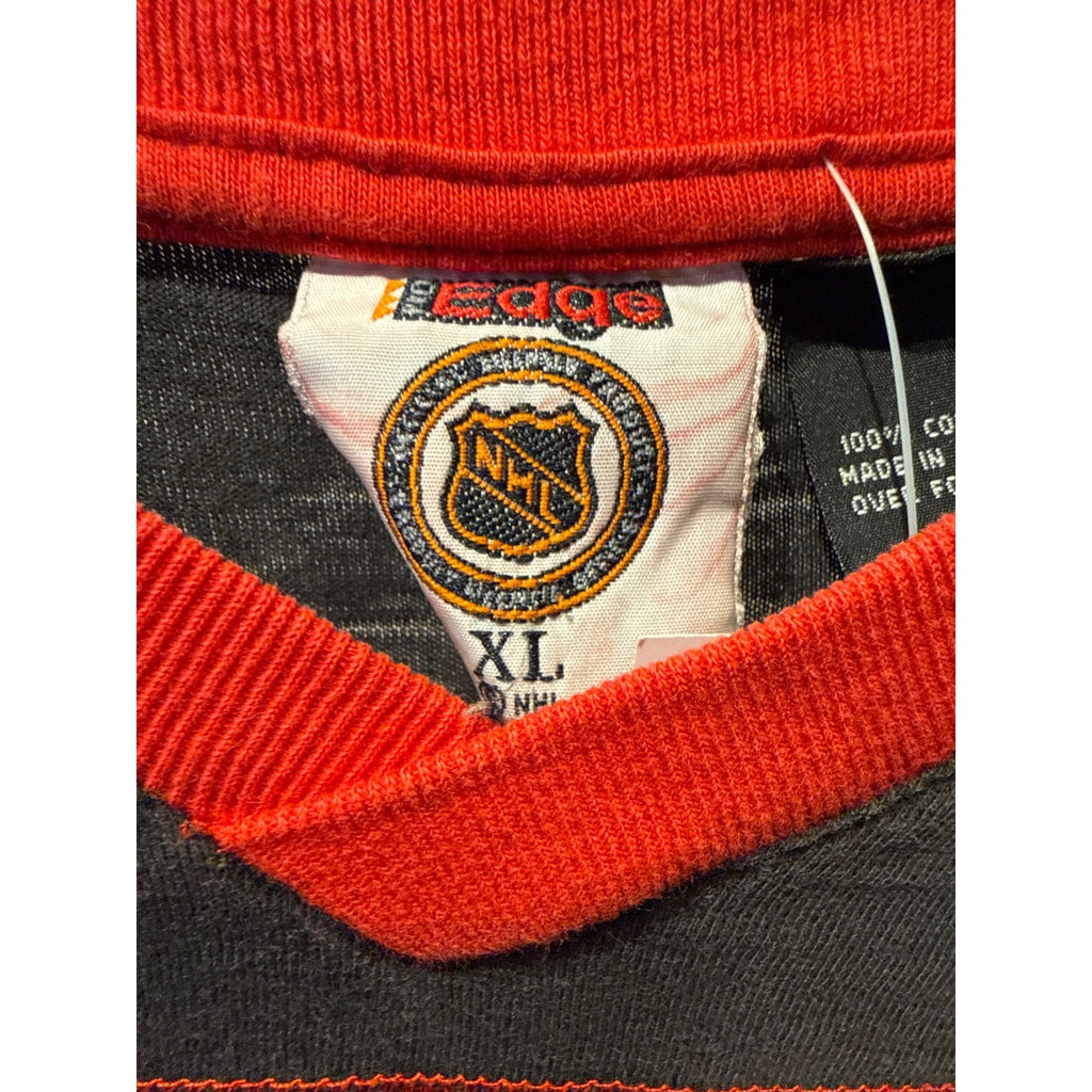 Vintage Chicago Blackhawks NHL Pro Edge Jersey Shirt Red Black Mens XL 26x30