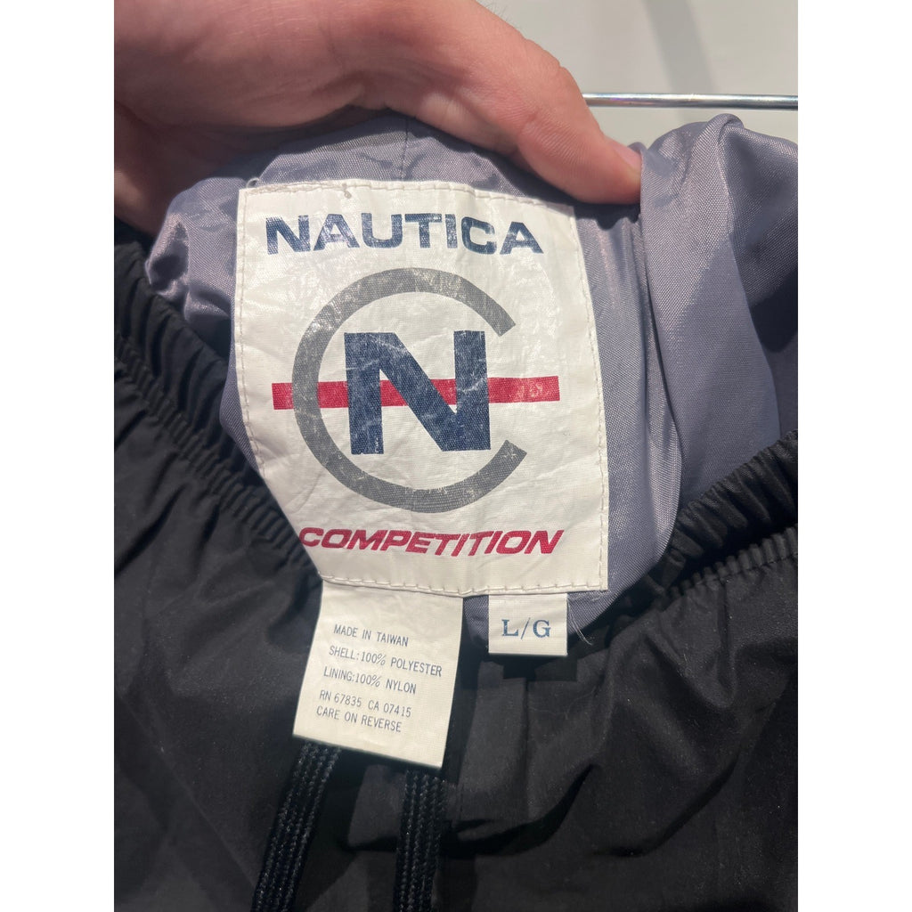 Nautica Competition Men Black Red Side Stripe Track Pants Windbreaker Nylon L