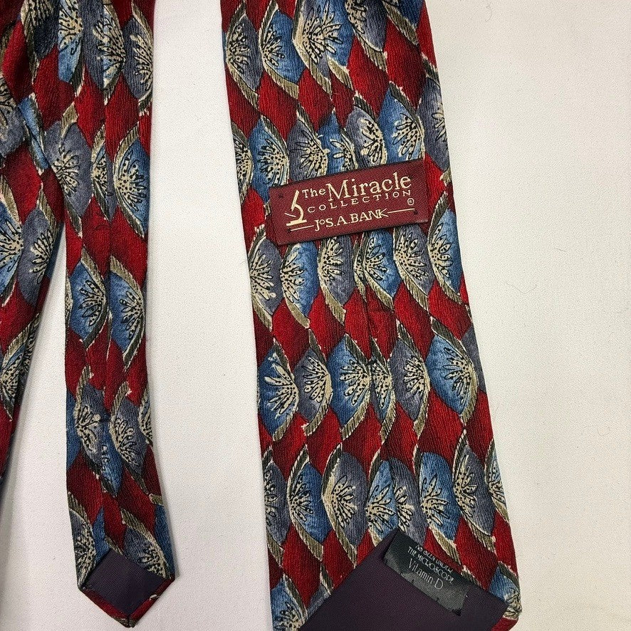 J.S.A. Bank The Miracle Collection Silk Tie Red Blue Geometric Pattern