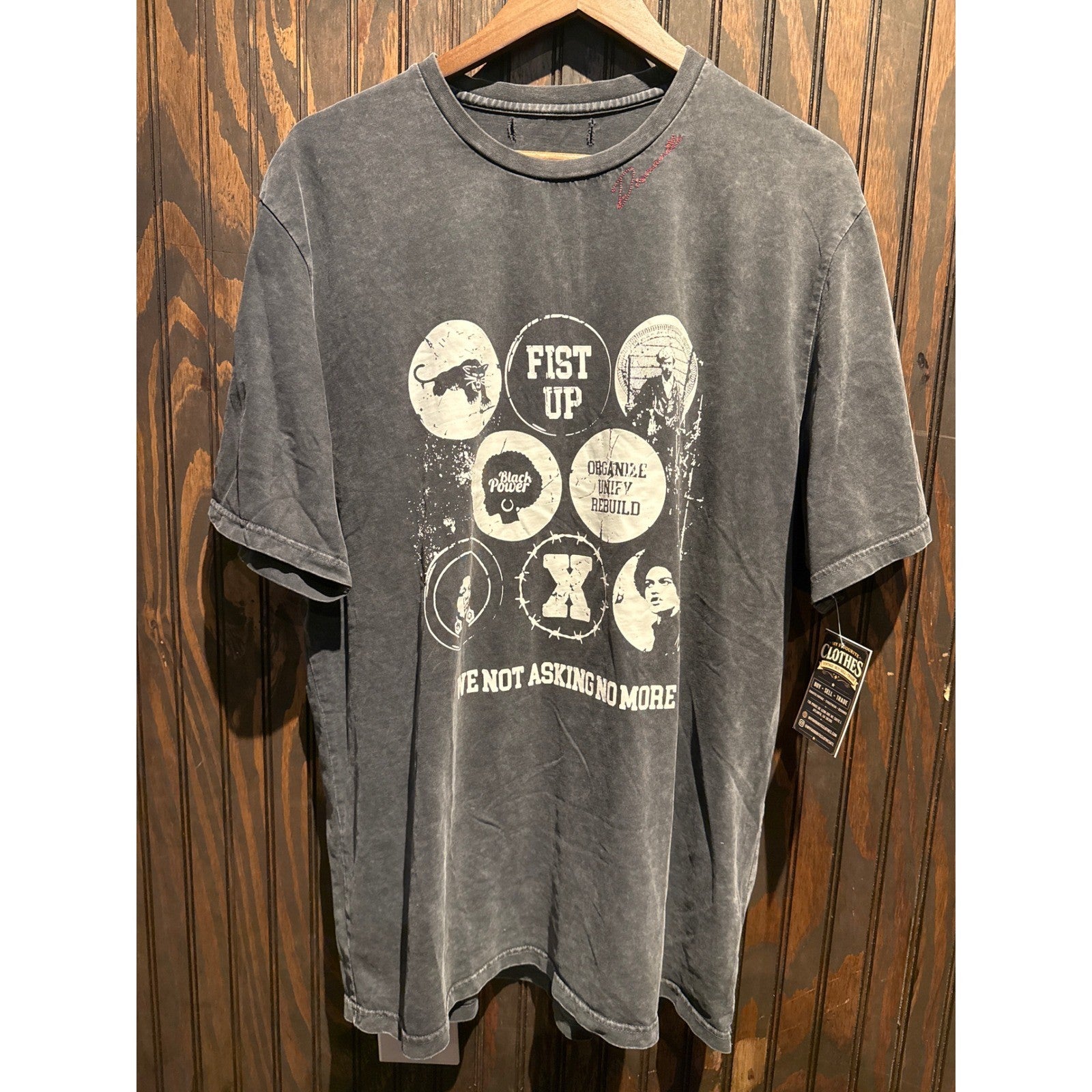 Mens Charcoal Mineral Wash Social Justice Graphic Tee We Not Asking No More XL