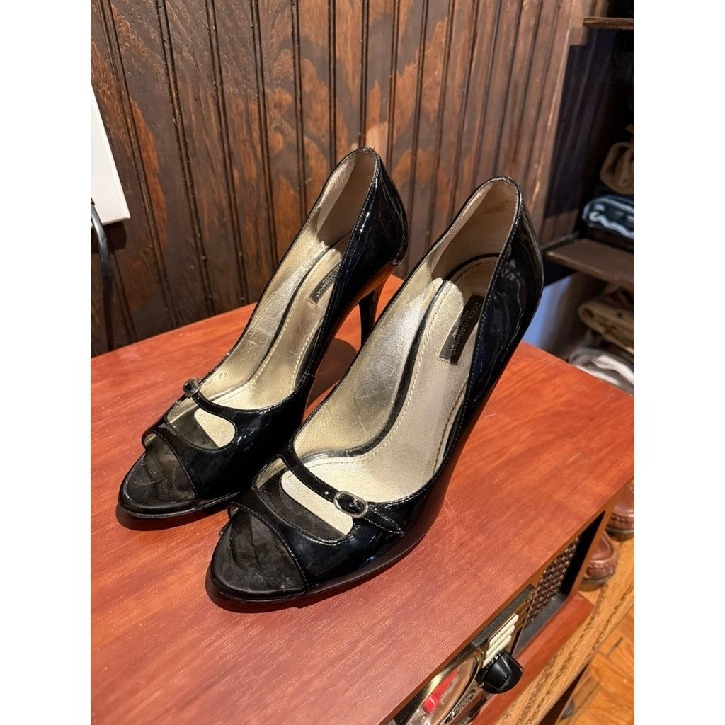 Dolce & Gabbana Black Patent Leather Mary Jane Peep Toe Pumps Heels EU 39