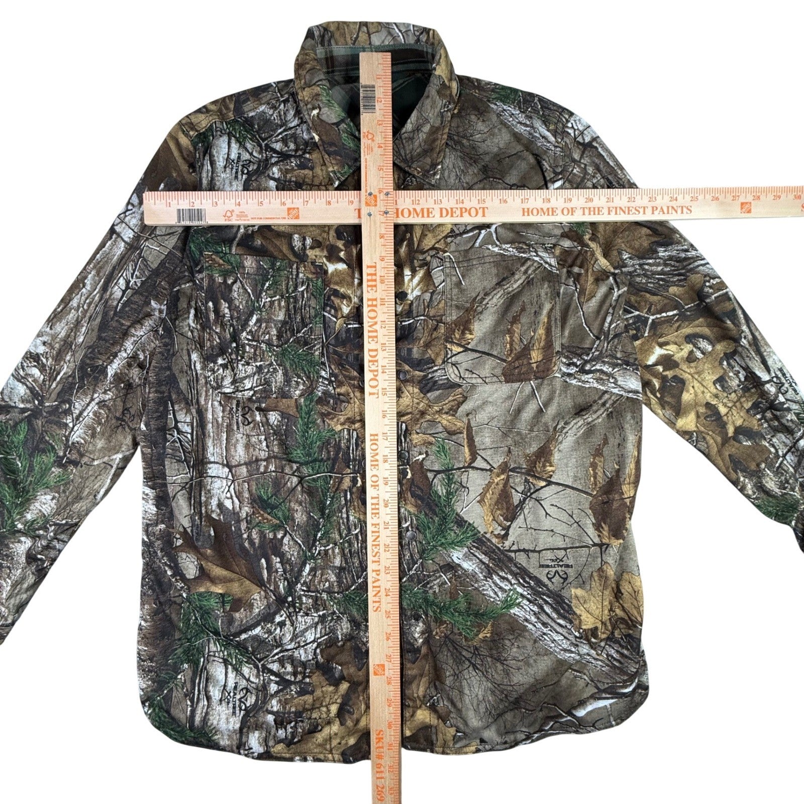 Mens Realtree Camouflage Button Down Shirt Long Sleeve Flannel Lined Size Large