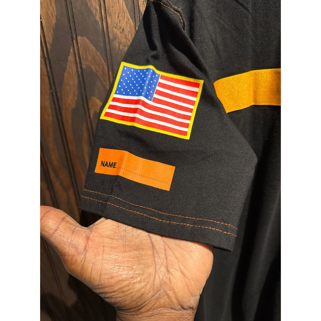 Heron Preston NASA Base Layer Black T-Shirt Orange Stitching Men Large L Italy