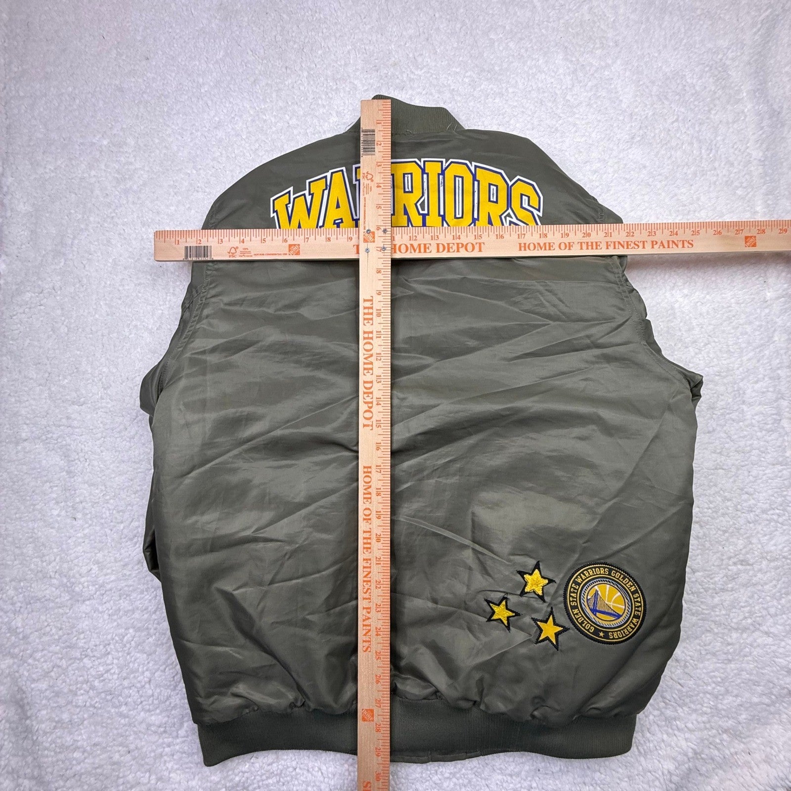 Golden State Warriors Bomber Jacket Mens XL Olive Green NBA Patch Orange Lining