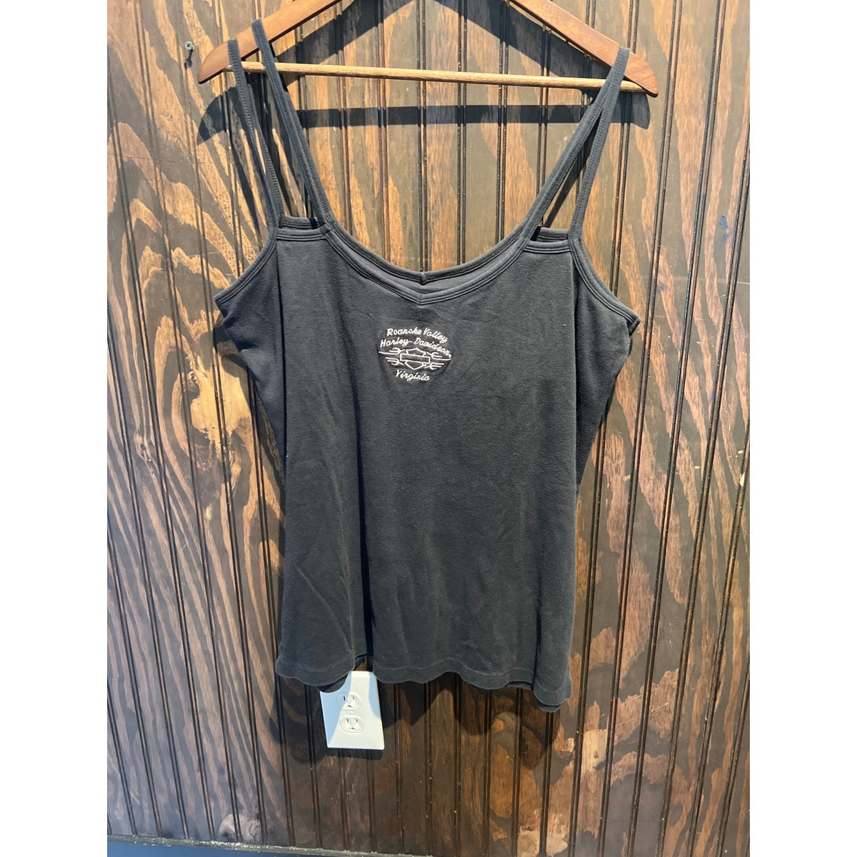 Harley Davidson Black Cami Tank Top Double Strap Gothic Logo Embroidered 22x28