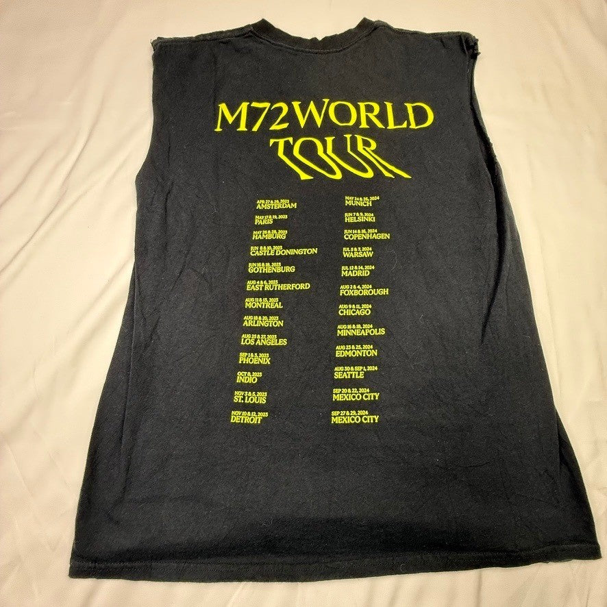 Metallica M72 World Tour Sleeveless T Shirt Black Yellow Band Concert Merch
