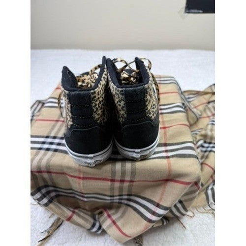 Vans Sk8 Hi Leopard Print High Top Sneakers Black Suede Womens Size 7
