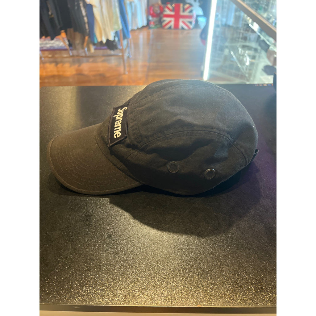 Supreme Black 5-Panel Camp Cap Box Logo Strapback Hat Yellow Side Embroidery