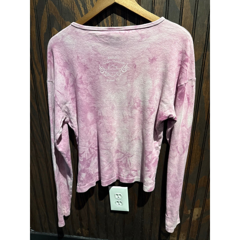 Harley-Davidson Pink Tie Dye Waffle Knit Winged Heart Long Sleeve Top Large