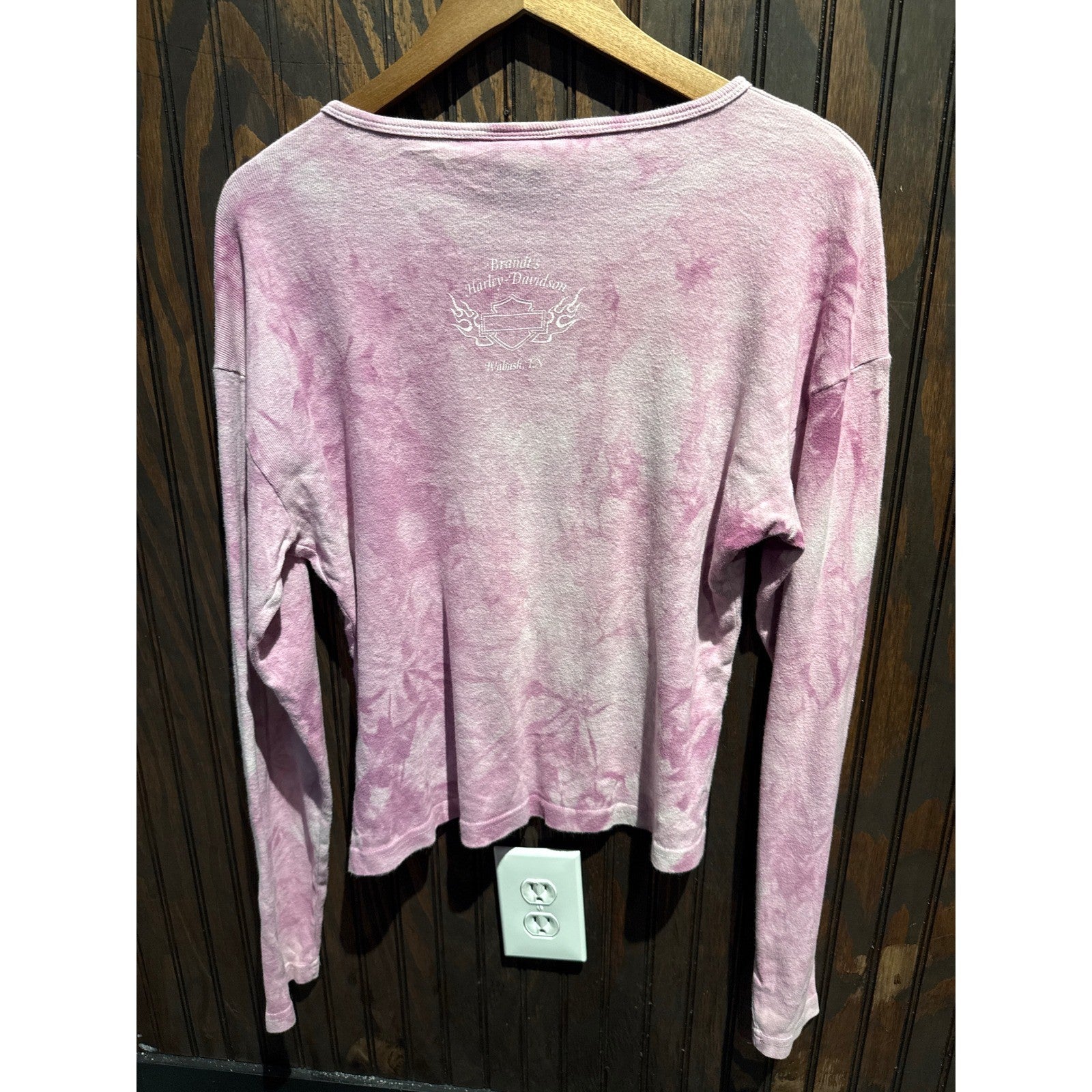 Harley-Davidson Pink Tie Dye Waffle Knit Winged Heart Long Sleeve Top Large