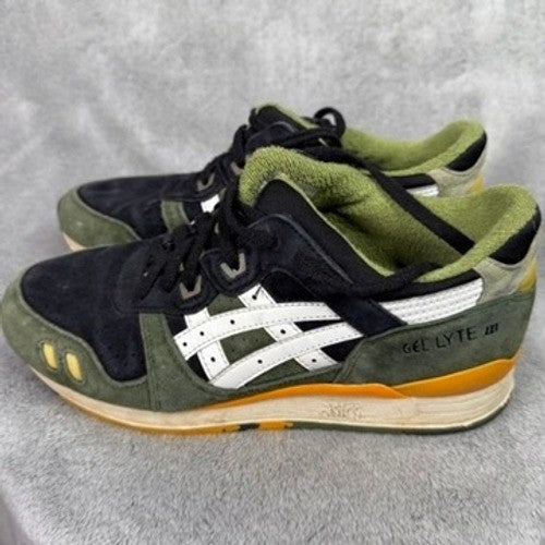 ASICS Gel Lyte III Mens Black Olive Green White Athletic Shoes Size 8.5 H53BK
