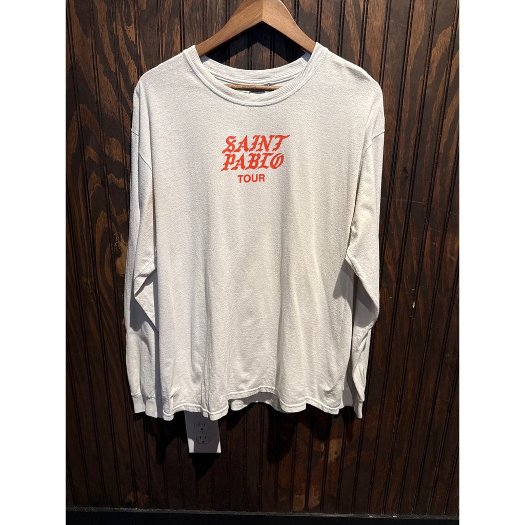 Kanye West Saint Pablo Tour Long Sleeve Shirt White Red Graphic Tee 2016 Mens XL
